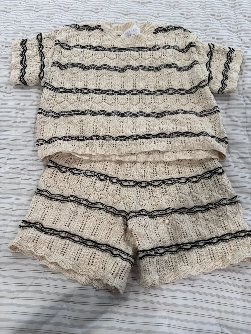 Zara Cream Knit Two-Piece Set with Black Trim